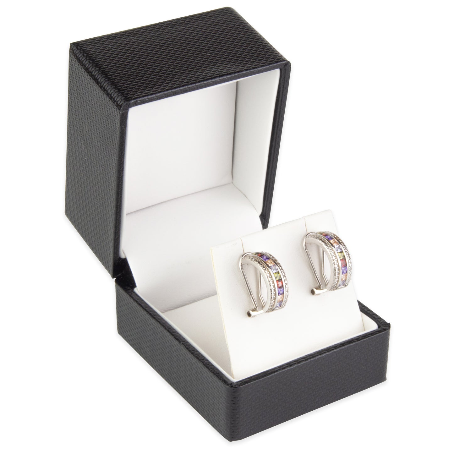 Exquisite Textured Black Earring Gift Box with Pre-tied Ribbon