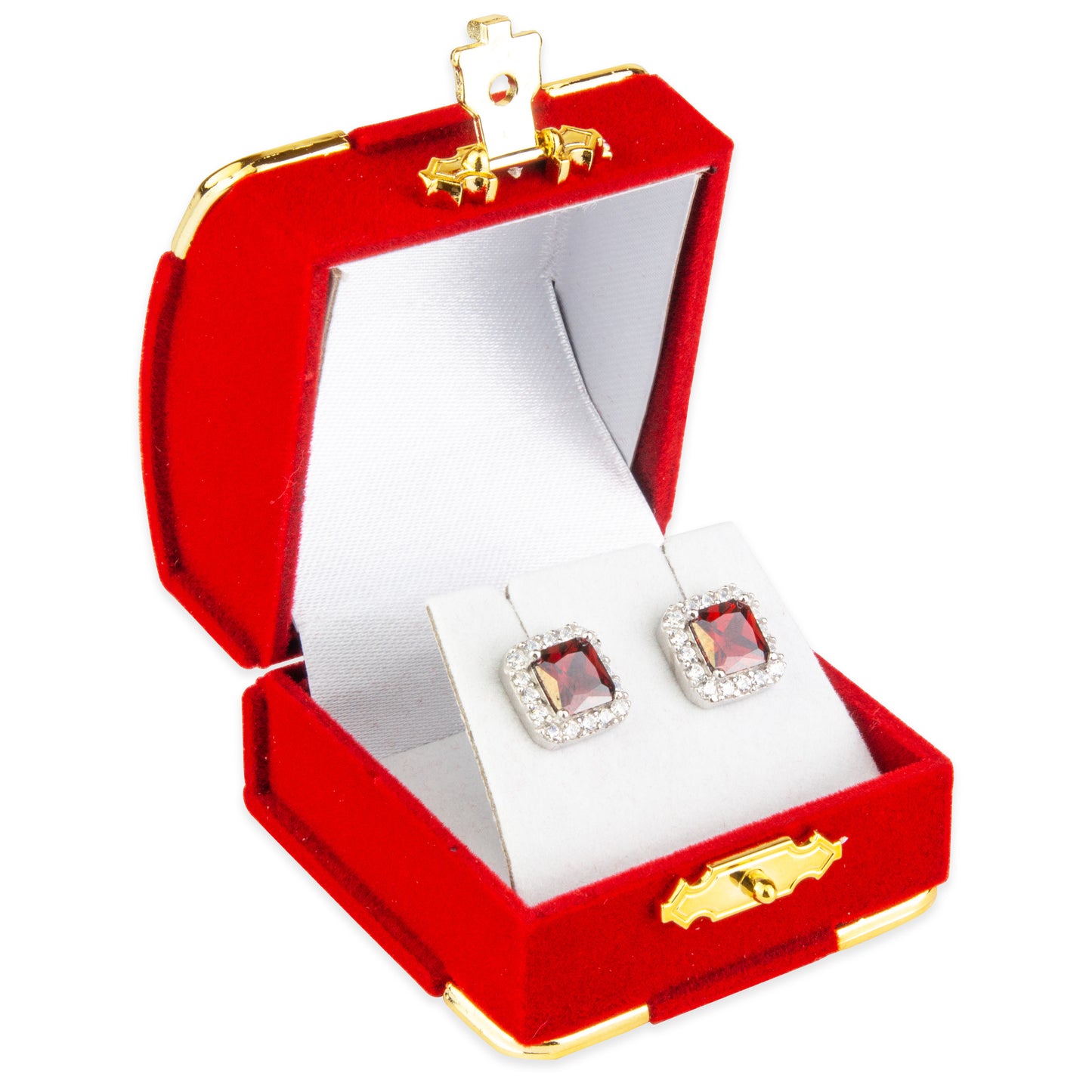 Red Earring Flocked Velvet Clasped Box