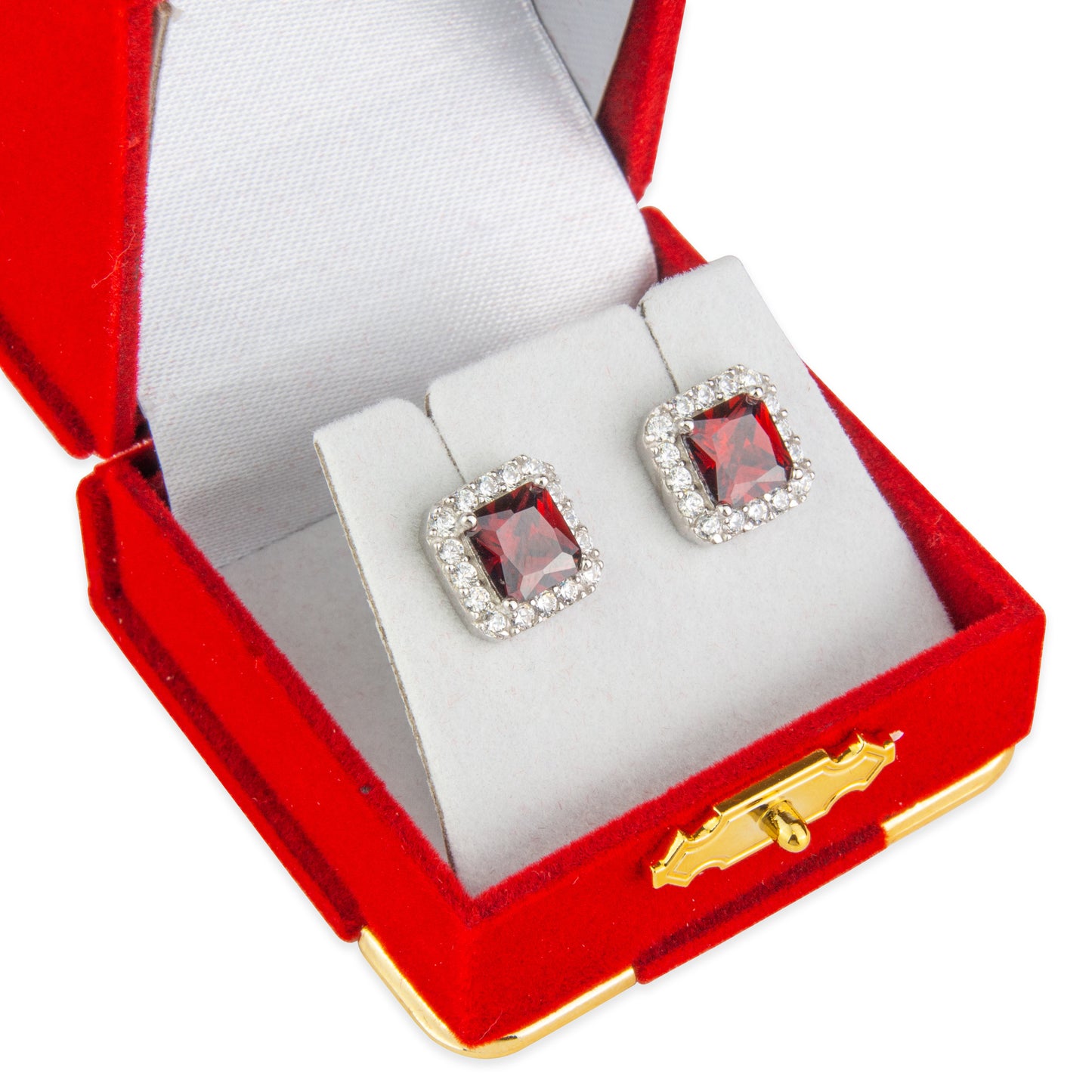 Red Earring Flocked Velvet Clasped Box