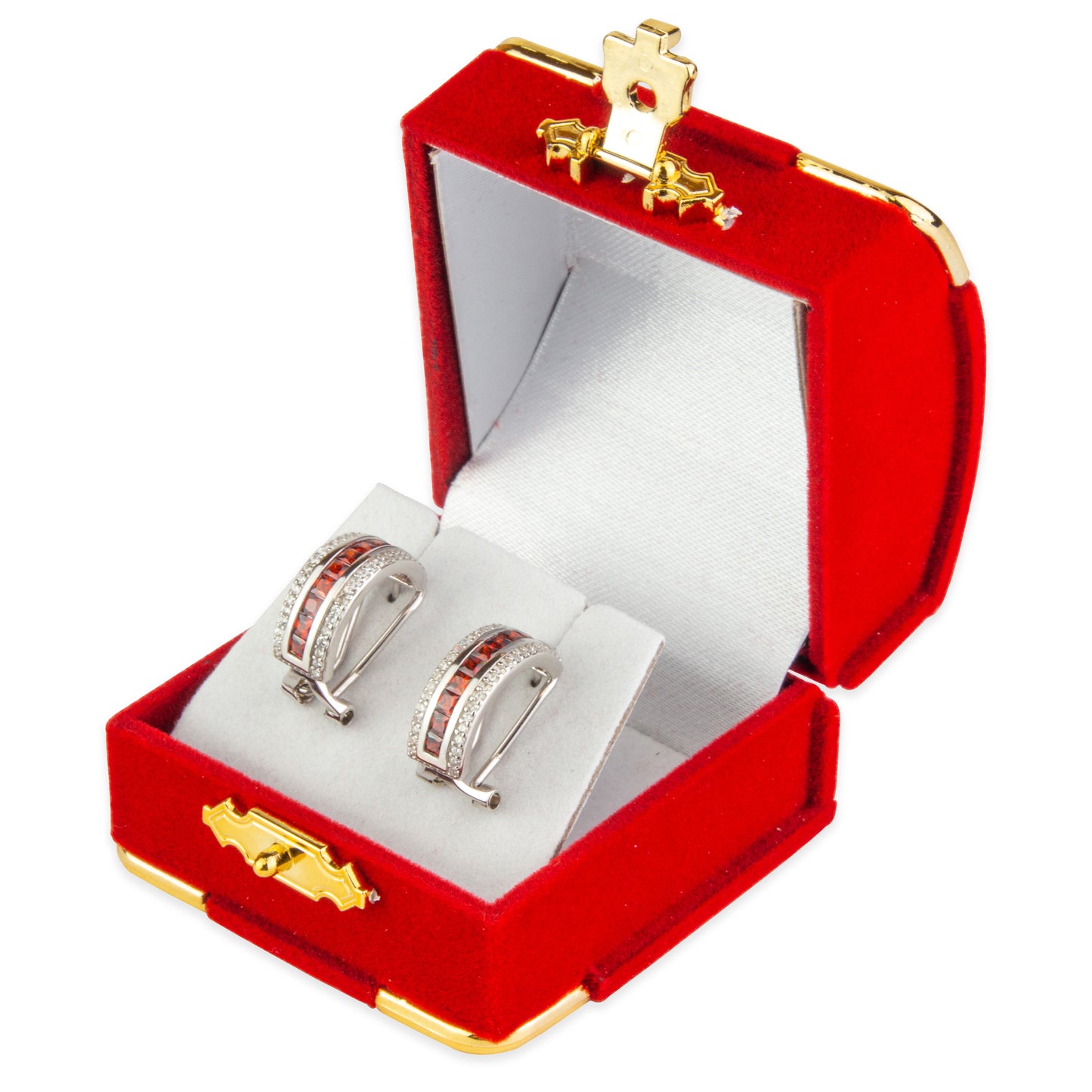Red Earring Flocked Velvet Clasped Box