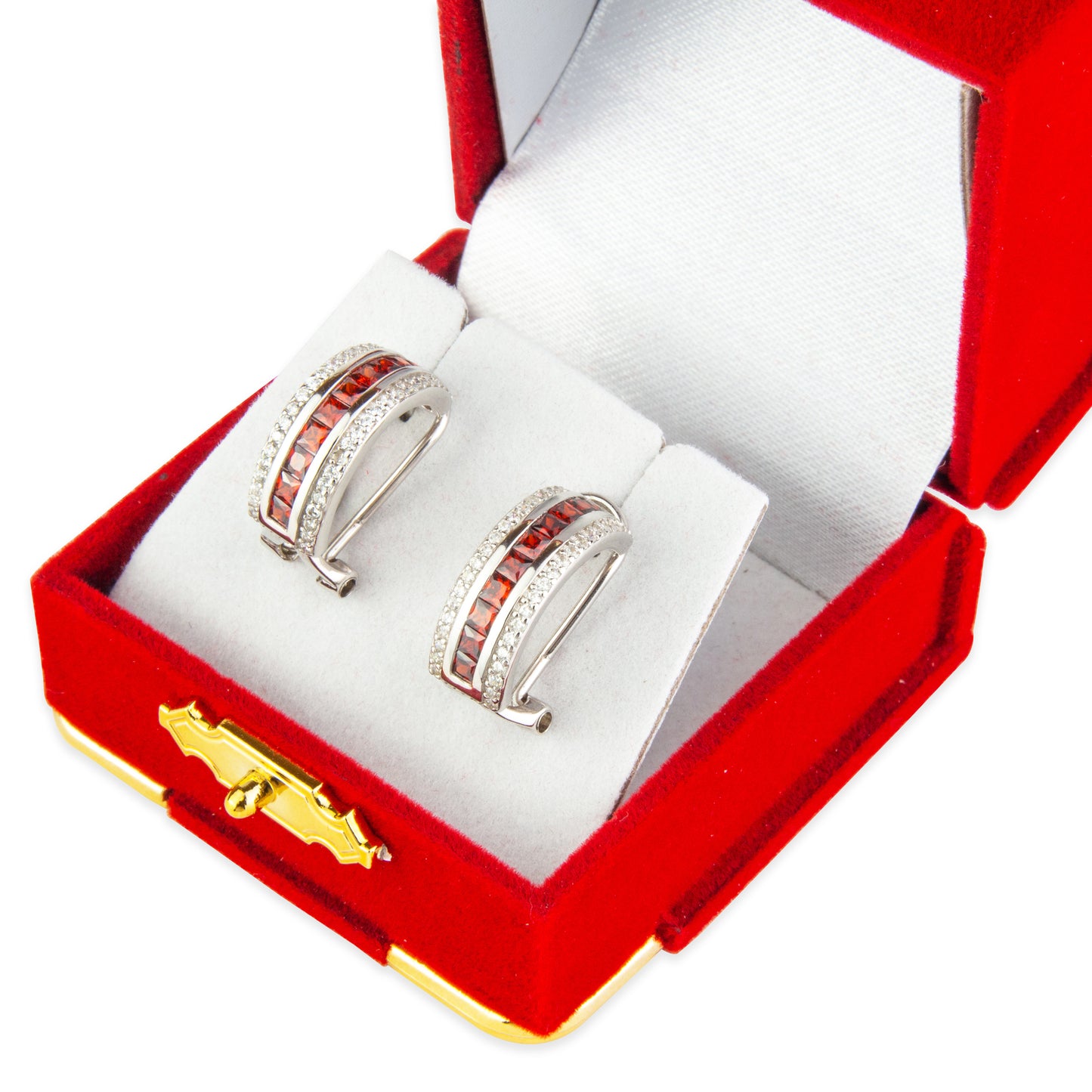 Red Earring Flocked Velvet Clasped Box