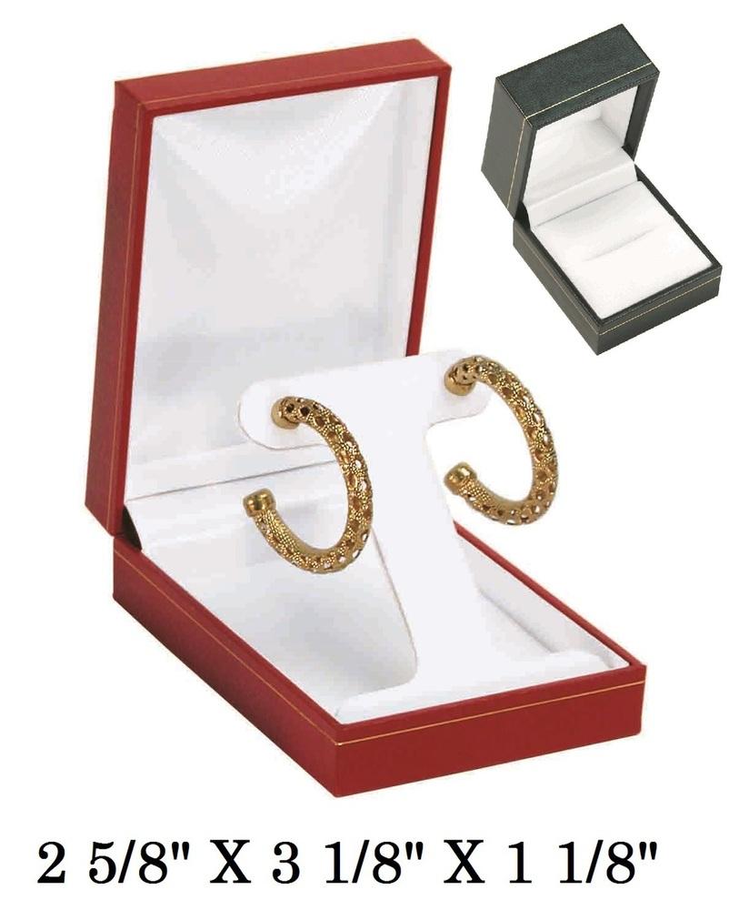 Black T-Shape Earring w/White Satin interior Classic Leatherette Box