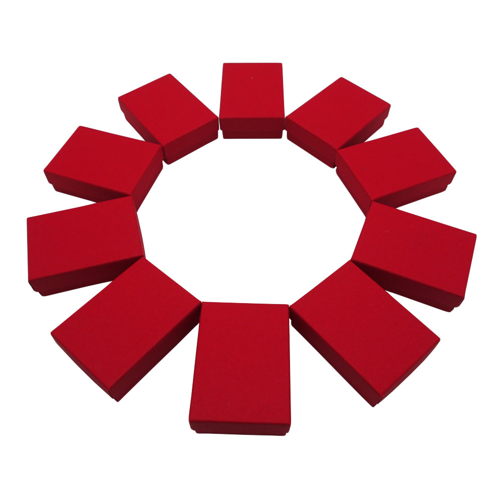 10 Red Kraft Cotton filled boxes arranged in a circle for display