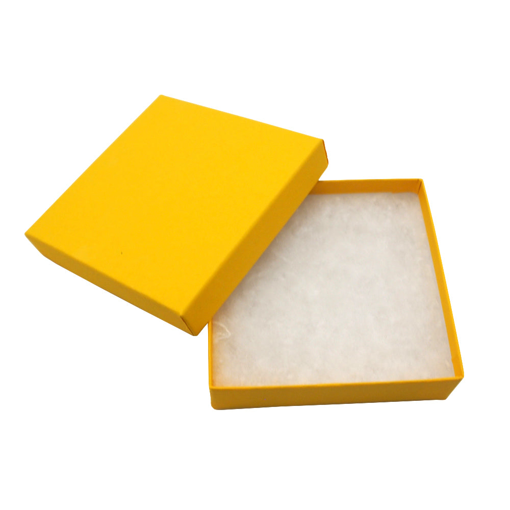 Yellow Kraft Cotton Filled Box opened up to show the cotton filling insert