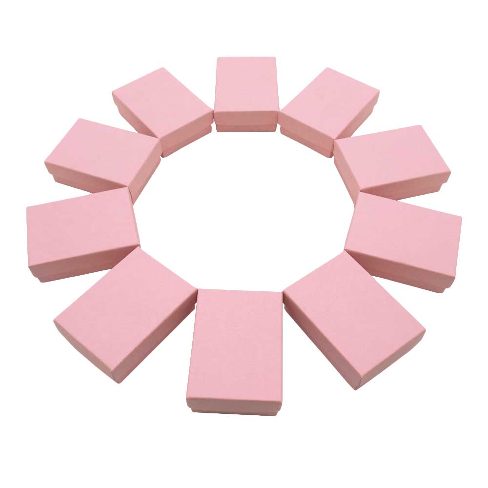 10 Pink Cotton Filled Boxes arranged in a circle for display