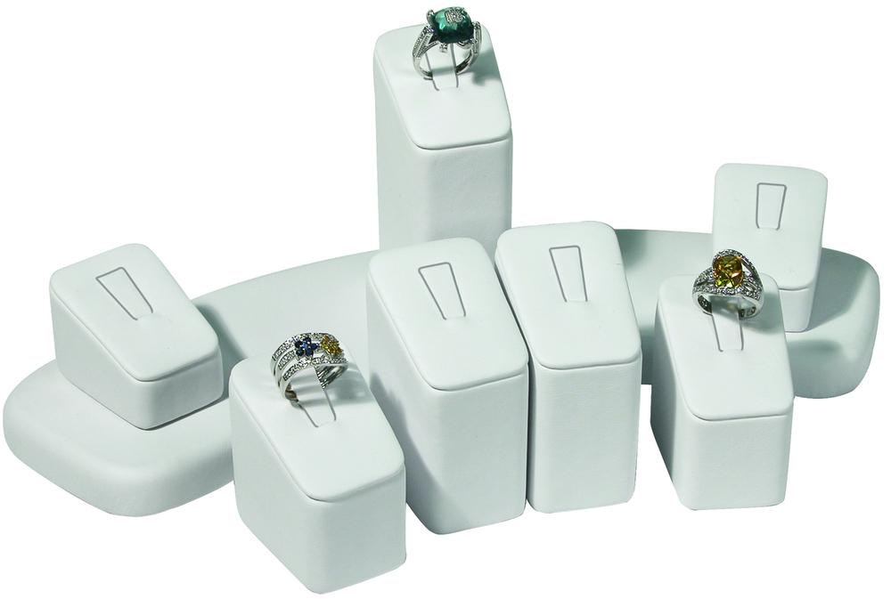 White Faux Leather Ring 7 Column Set Ring Curved Jewelry Display