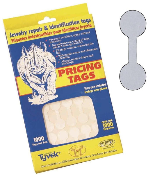 Original Silver Dumbell Adhesive Tear-Proof Tags (1000pcs/Box)