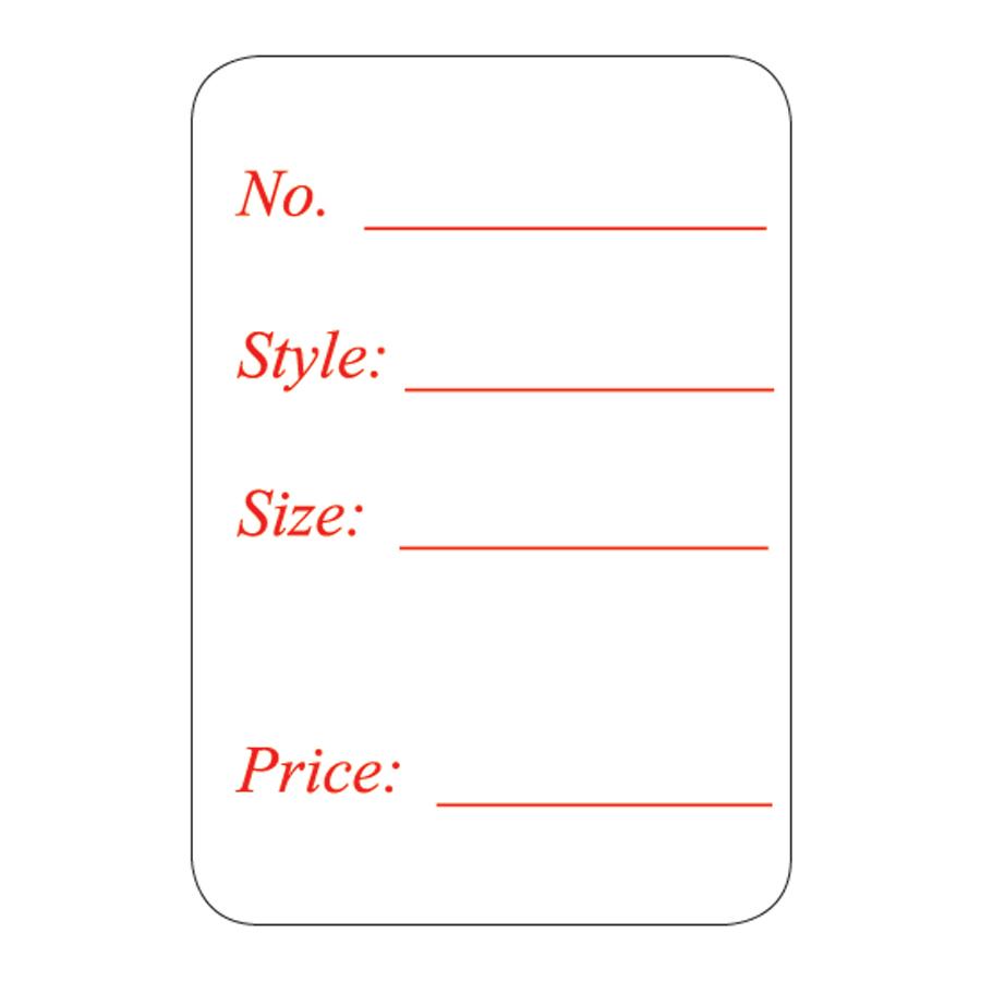 1 1/8" x 1 5/8"H Self Adhesive Pre-Printed "No. Style: Size: Price:" Labels (500 labels)
