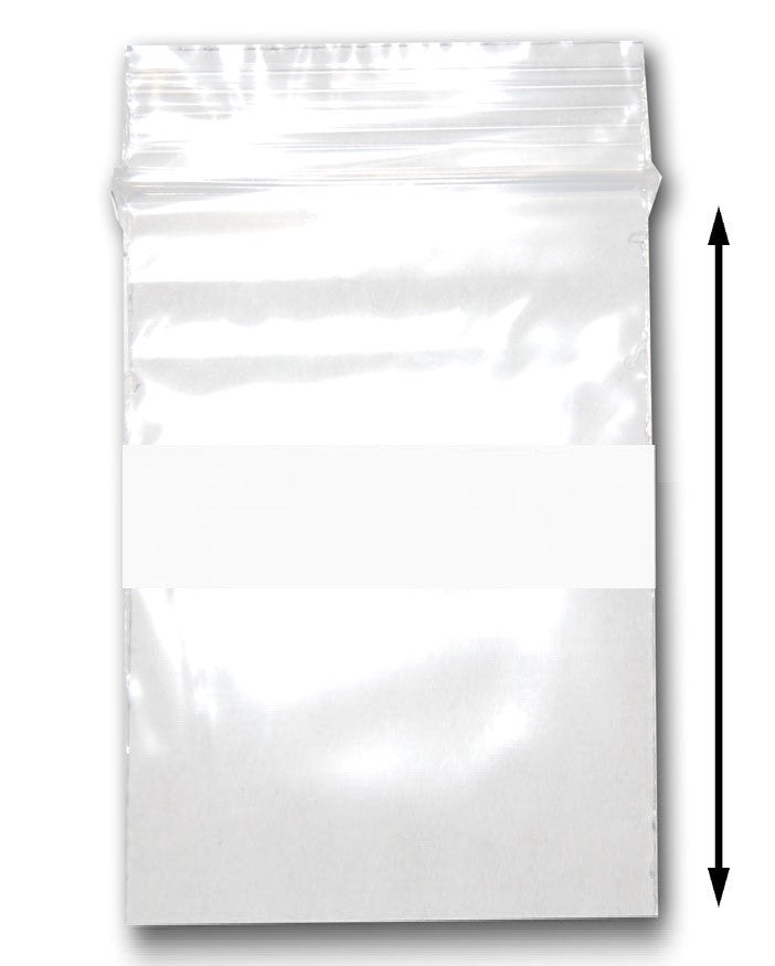 Various Sizes of Reclosable Plastic Zipper Bags 2 Mil, WHITE BLOCK CENTER. (100 Bags)