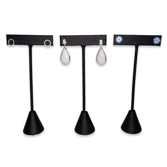 Black Leatherette Single Piece Earring T-Shape Display