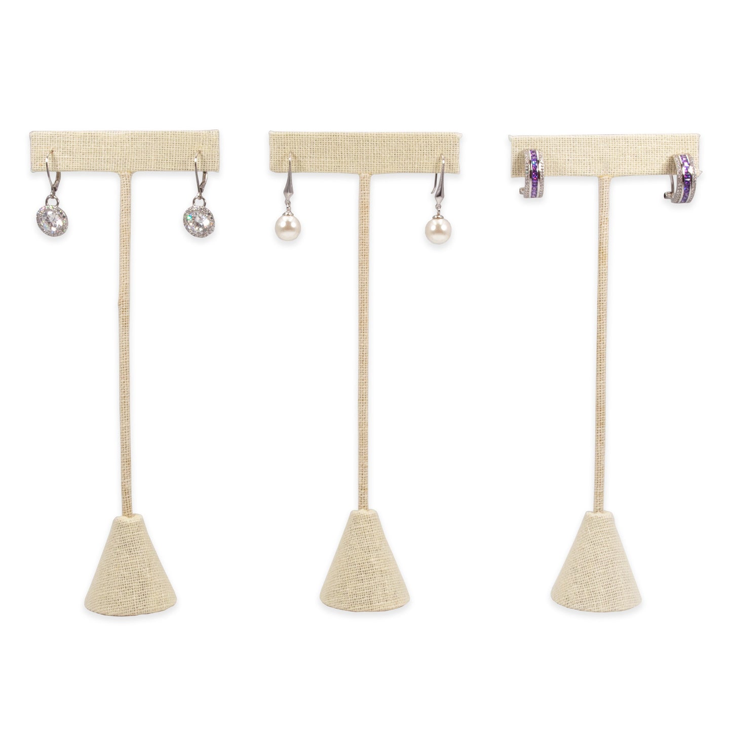 6-Pack 6.75" Tall - Beige Linen T Shape Earring Display Stand