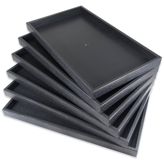 Black 1"H Standard Stackable Plastic Utility Trays - 14 3/4'' x 8 1/4'' x 1''H