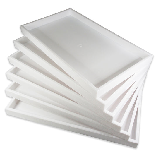White 1"H Standard Stackable Plastic Utility Trays - 14 3/4'' x 8 1/4'' x 1''H