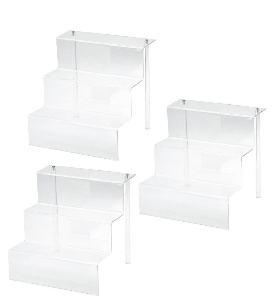 3 Set Displays of 3 Tiers Clear Acrylic Glass Riser Step Display