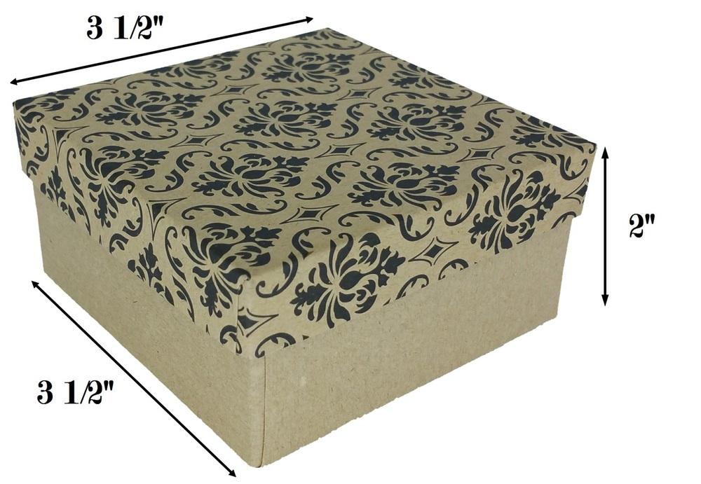 Damask Print Cotton Filled Box: 3 3/4" x 3 3/4" x 2"H
