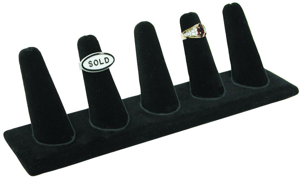 Black Velvet 5-Ring Tall Finger Jewelry Display