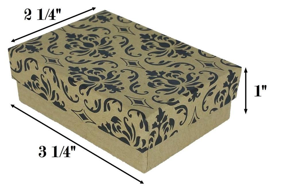 Damask Print Cotton Filled Box: 3 1/4" x 2 1/4" x 1"H
