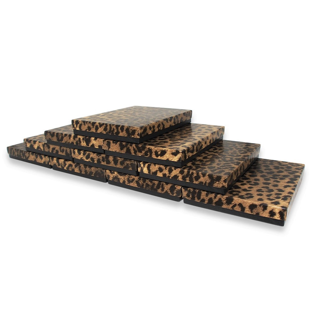 10 Leopard Print Cotton Filled Boxes Stacked for Display