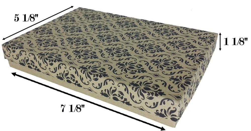 Damask Print Cotton Filled Box: 7 1/8" x 5 1/8" x 1 1/8"H