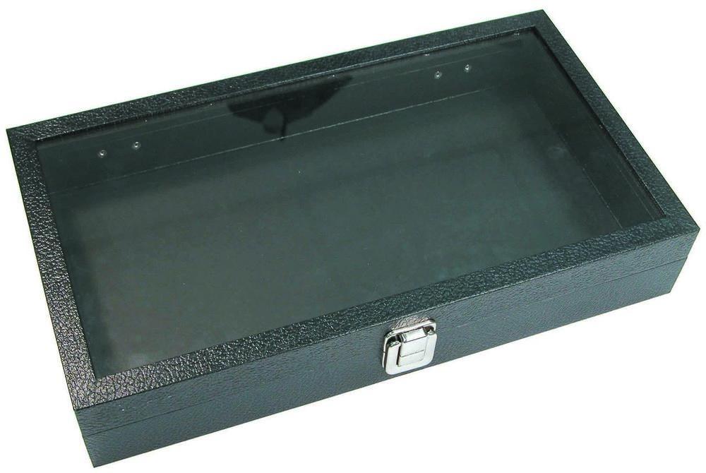 Large Deep Clear Glass Top Lid with Metal Claps Display Tray - 14 3/4" x 8 1/4" x 2 5/8"H