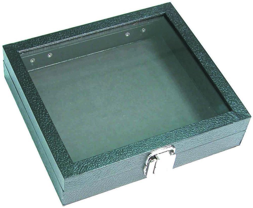Medium Clear Glass Top Lid with Metal Claps Display Tray - 8 1/4" x 7 1/4" x 2"H