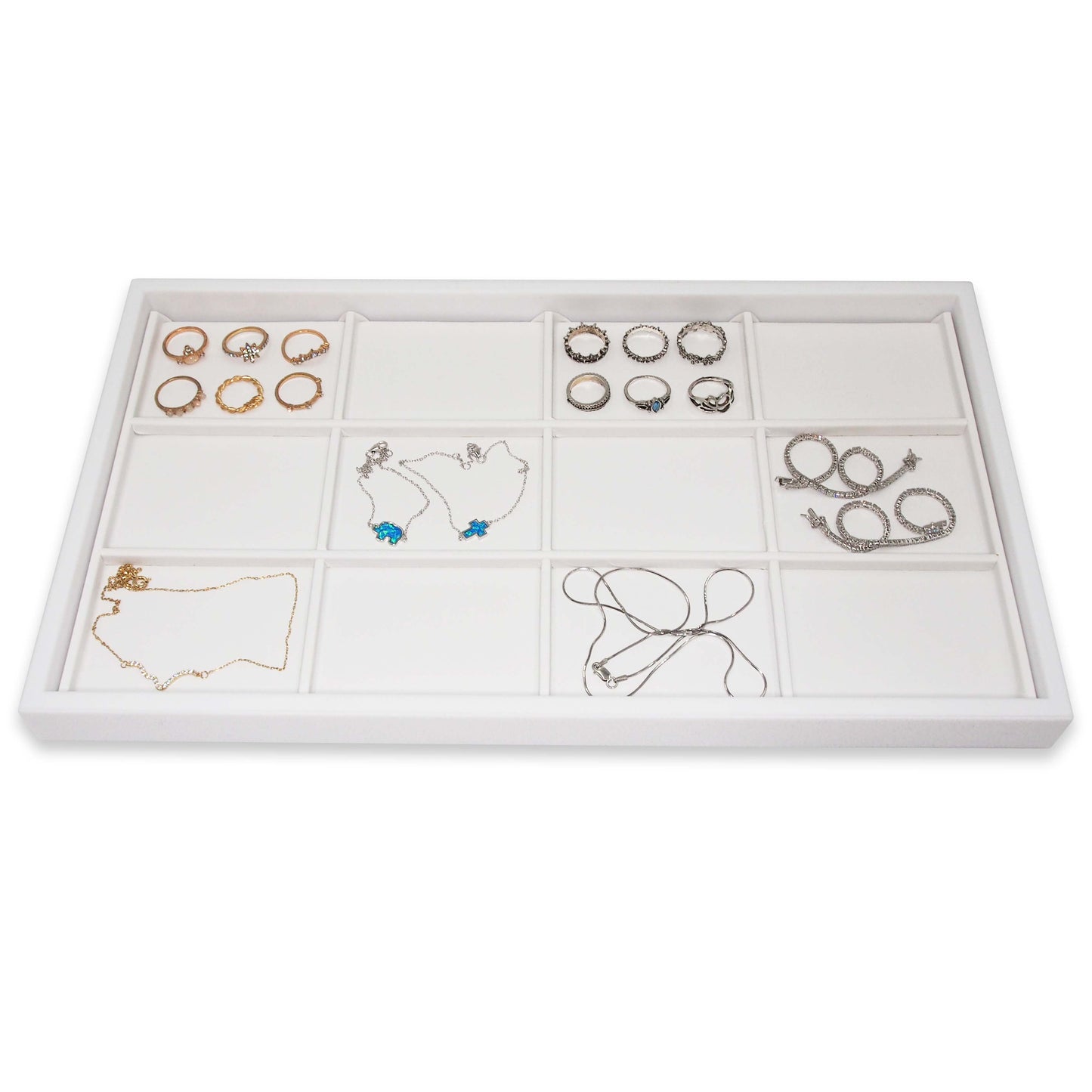 White Faux Leather 12 Section Jewelry Deluxe Tray Insert Liner