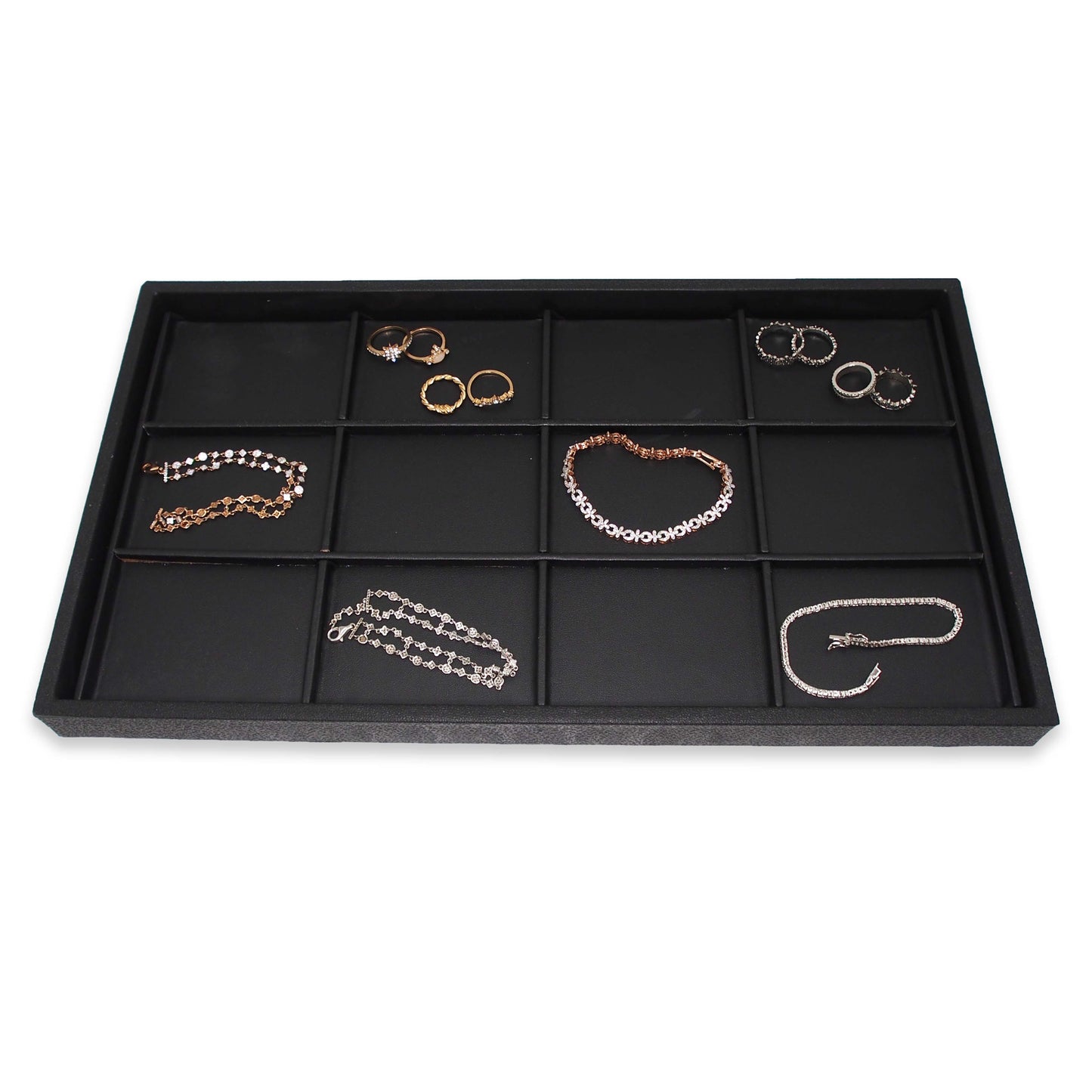 Black Faux Leather 12 Section Jewelry Deluxe Tray Insert Liner
