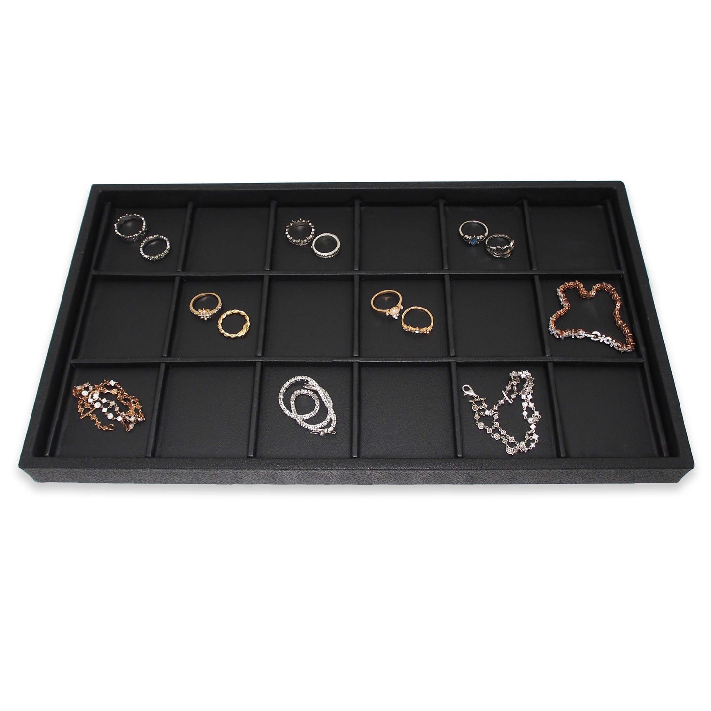 Black 18 Section Deluxe Full Size Jewelry Display Tray Inserts