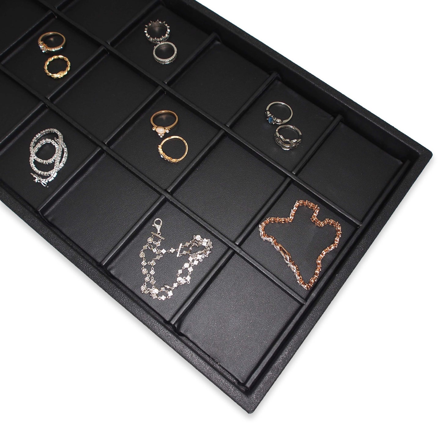 Black 18 Section Deluxe Full Size Jewelry Display Tray Inserts