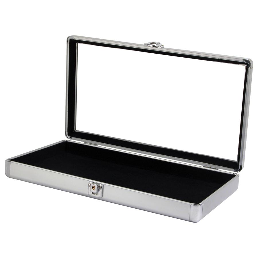 Silver Tone Glass-Top Small Attache Case - 14 7/8" x 8 3/8" x 2 1/8"H