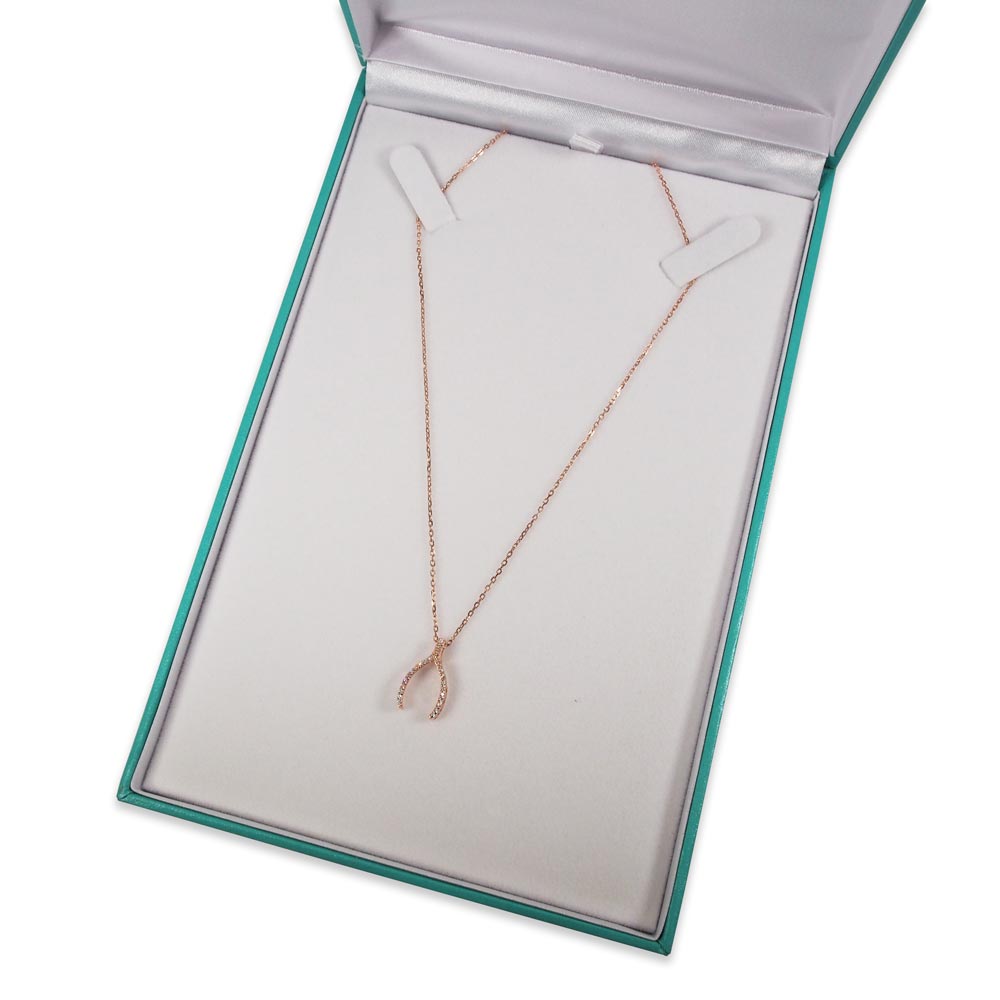 Classic Robin's Egg Blue Necklace Gift Box opened with necklace to show scale