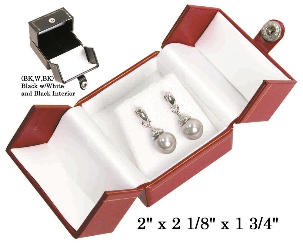 Black/White Earring Snap-Tab Leatherette Box
