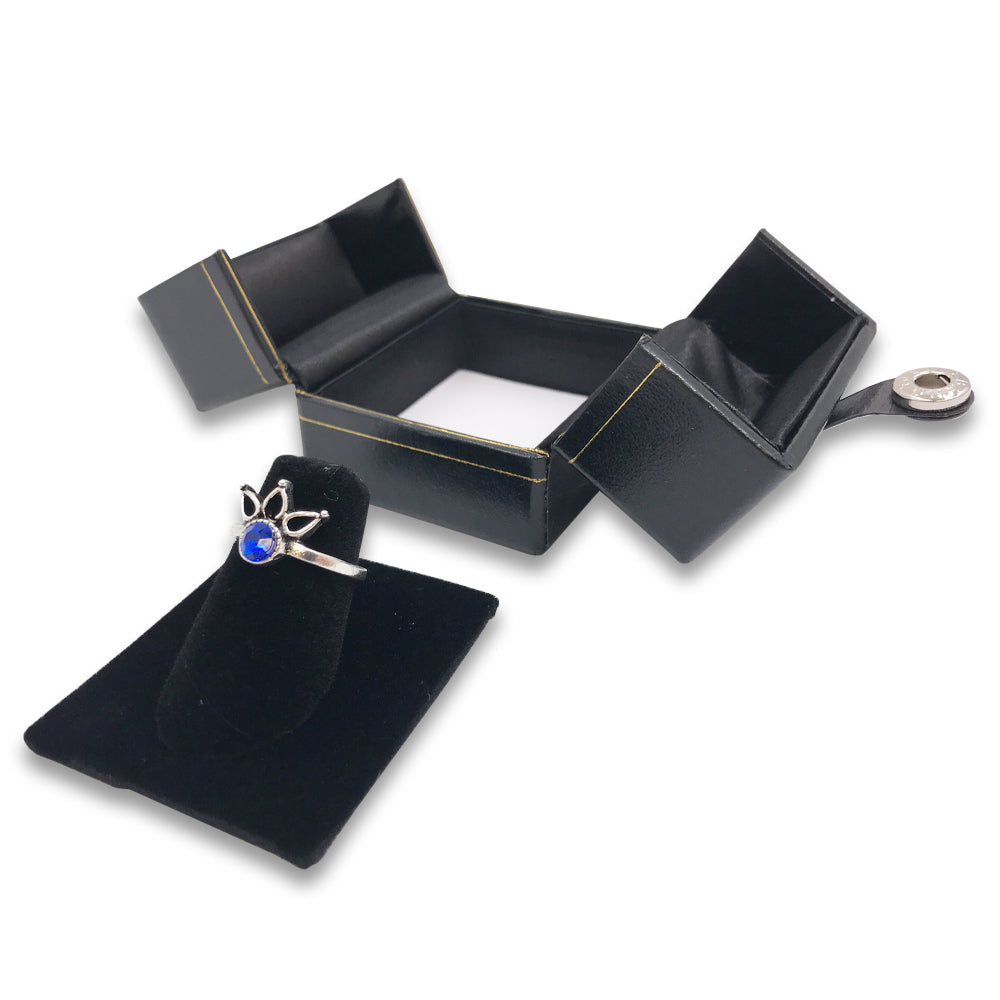 Black/Black Finger Ring Snap-Tab Leatherette Box With Finger Insert Removed