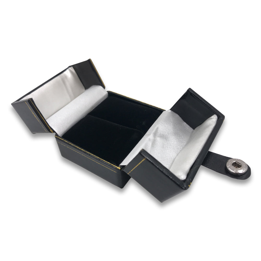 Black/White Large Ring Snap-Tab Leatherette Box