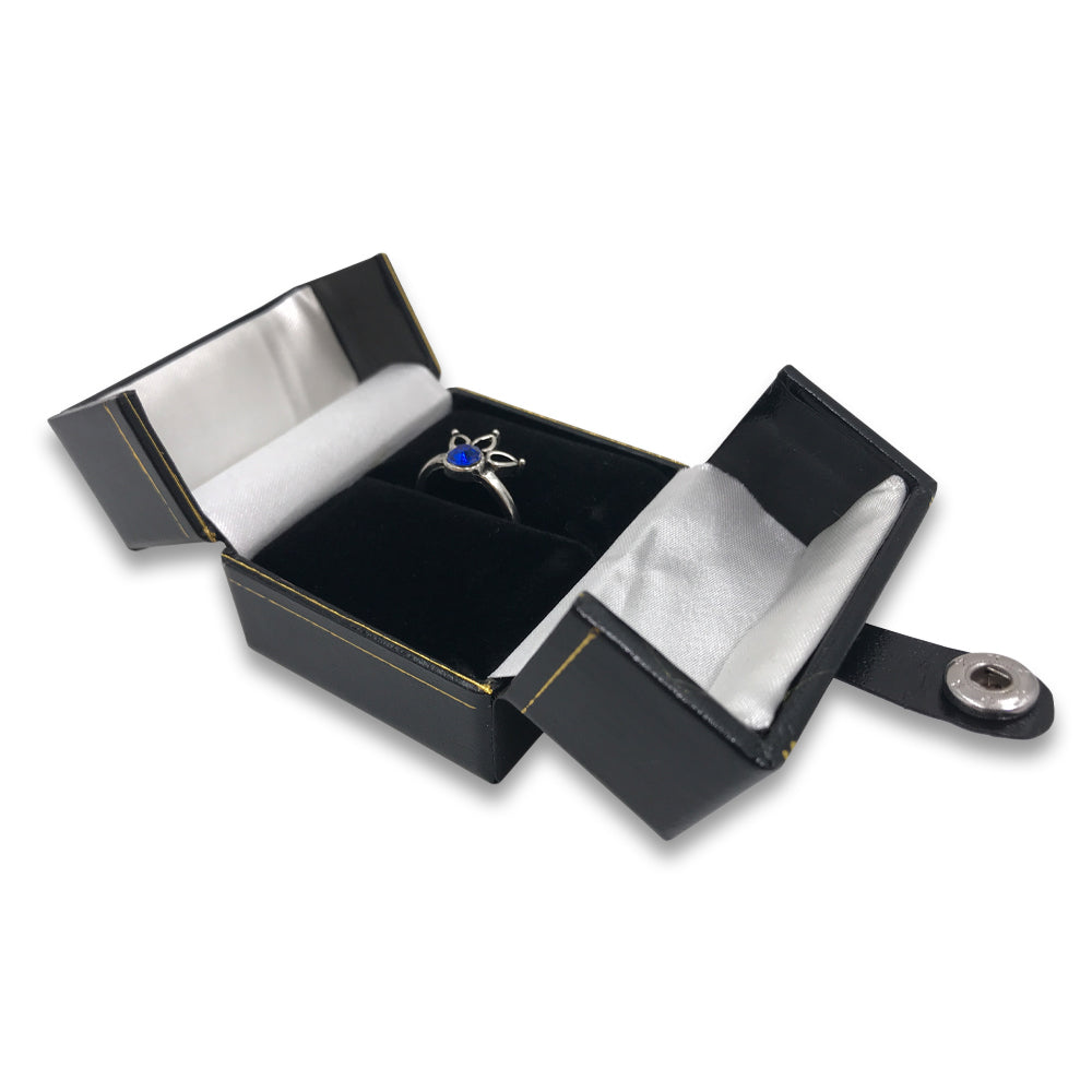 Black/White Large Ring Snap-Tab Leatherette Box with ring to show scale