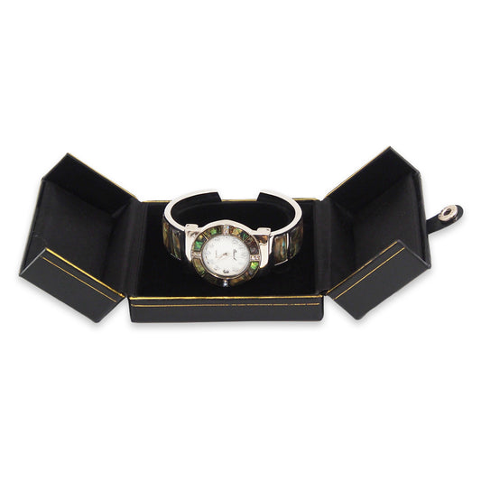 Black/Black Bangle/Watch Snap-Tab Leatherette Box