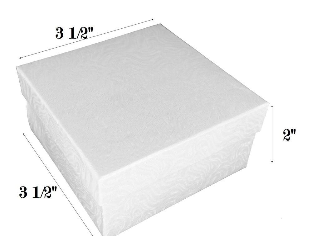 White Swirl Cotton Filled Box: 3 1/4" x 2 1/4" x 1"H