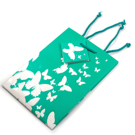 Teal White Butterfly Paper Tote Gift Bags