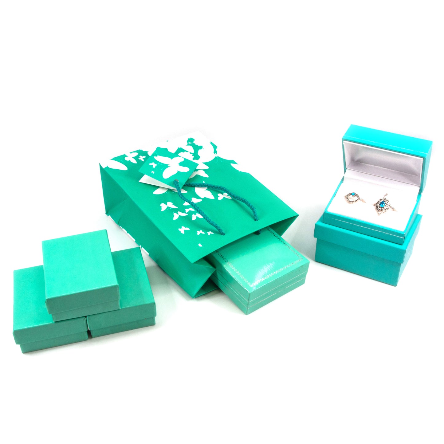 Teal White Butterfly Paper Tote Gift Bags