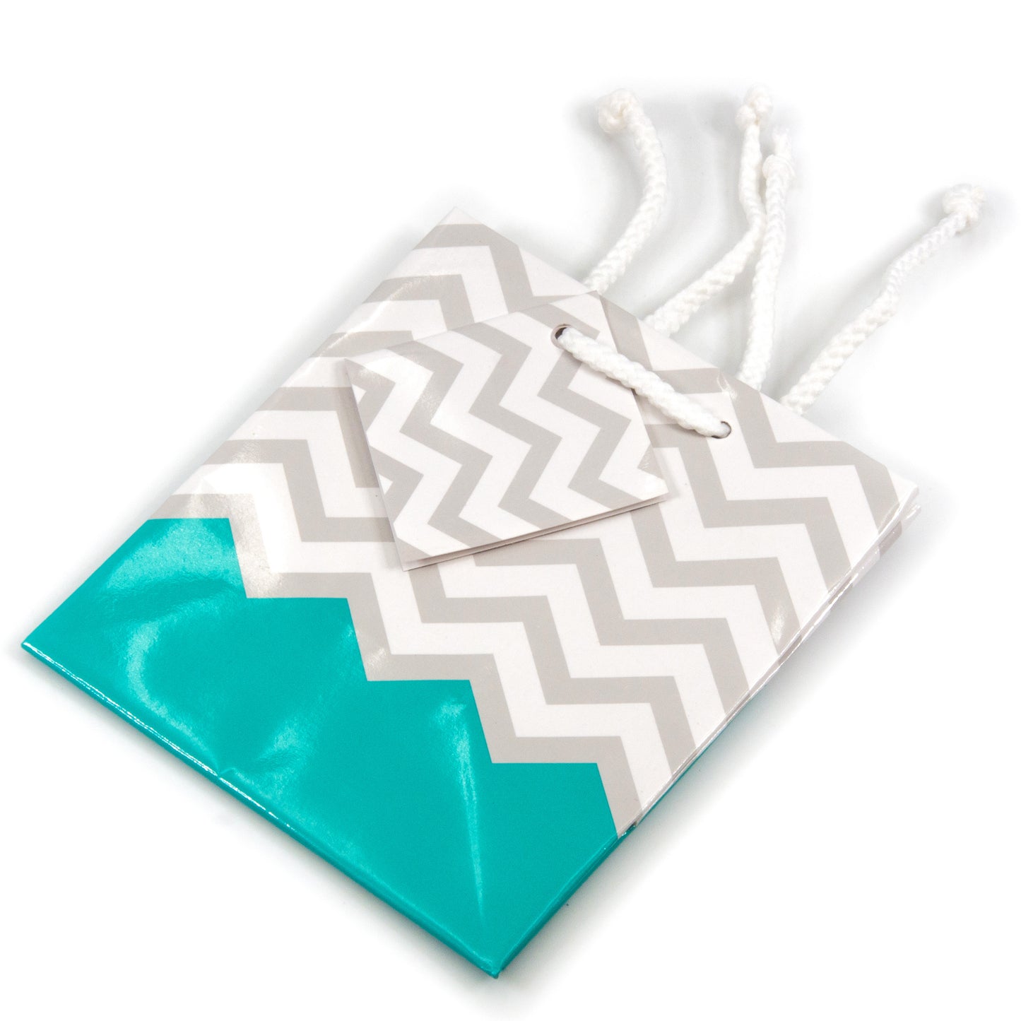 Turquoise Chevron/Polka Dot Paper Tote Gift Bags