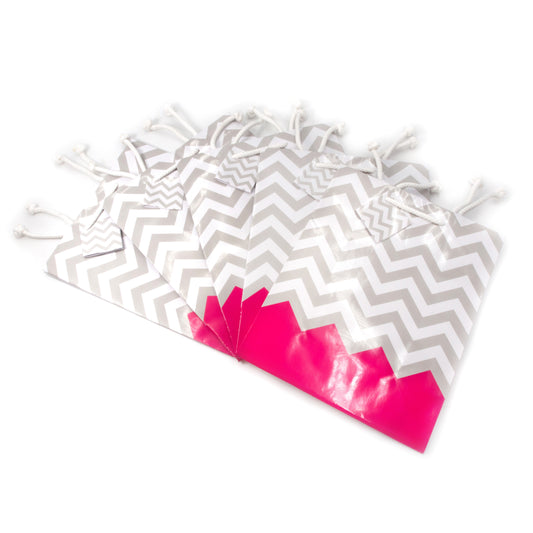 Pink Polka Dot/Chevron Glossy Paper Tote Gift Bag