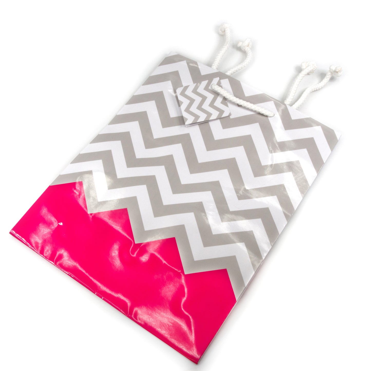 Pink Polka Dot / Chevron Glossy Tote Gift Bag