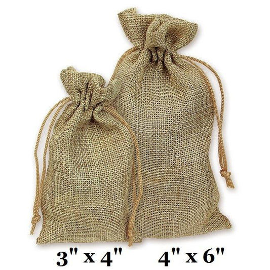 Natural Burlap Fabric Drawstring Bags - 12Bags/Pk (3" x 4")