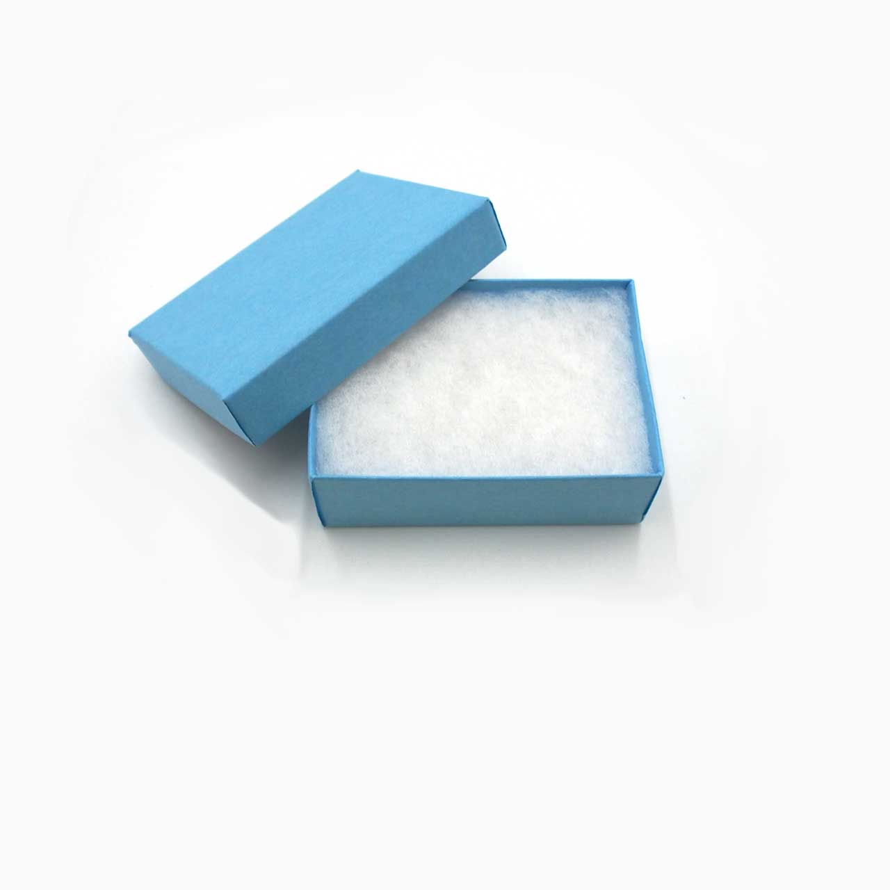 Light Blue Cotton Filled Box open to show cotton filling