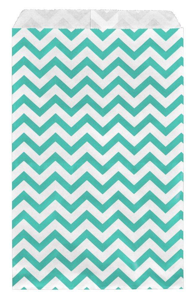 Flat envelope style paper bag, with Teal chevron pattern
