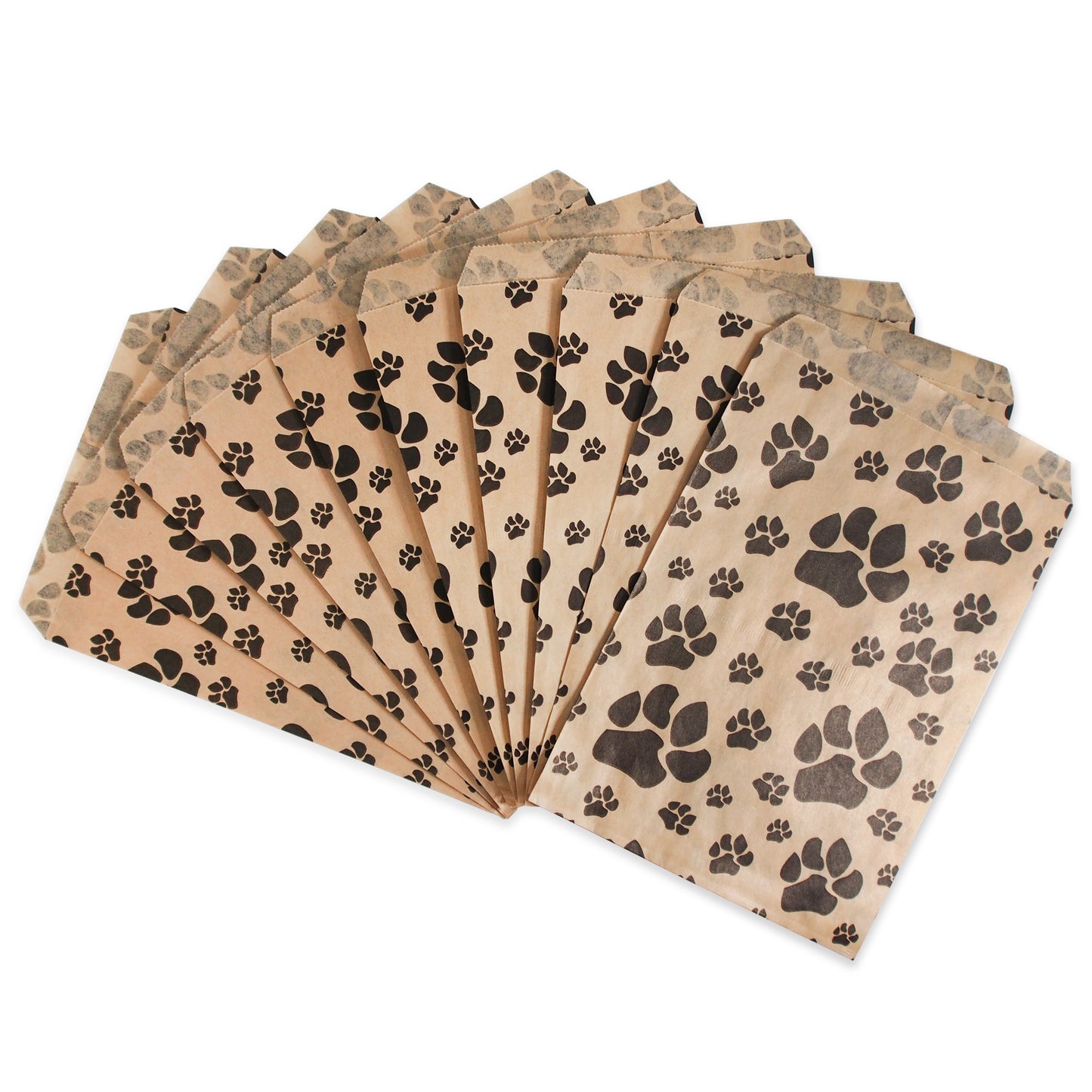 Paw Print - Flat Paper Bags - 100Bags/Pack - Multiple Sizes