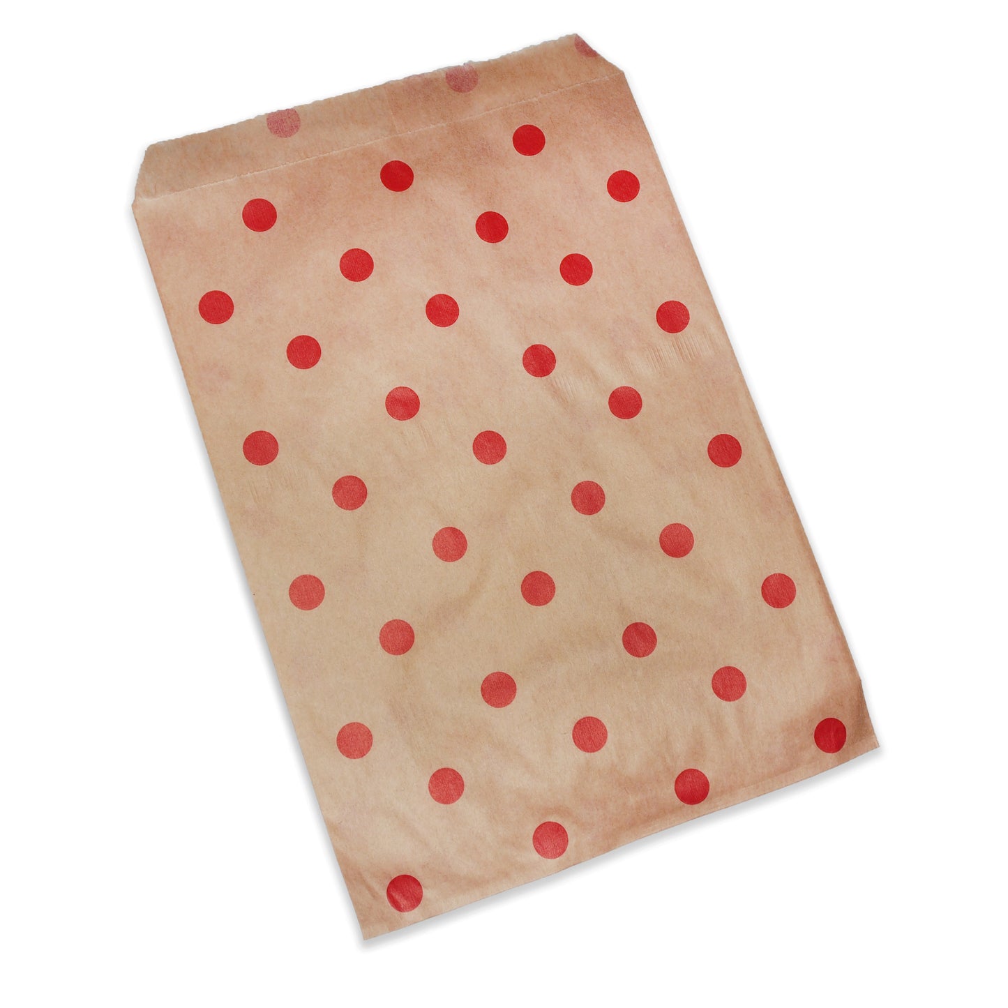 Red or White Polka Dots on Brown Flat Paper Bags -100Bags/Pack- Multiple Sizes