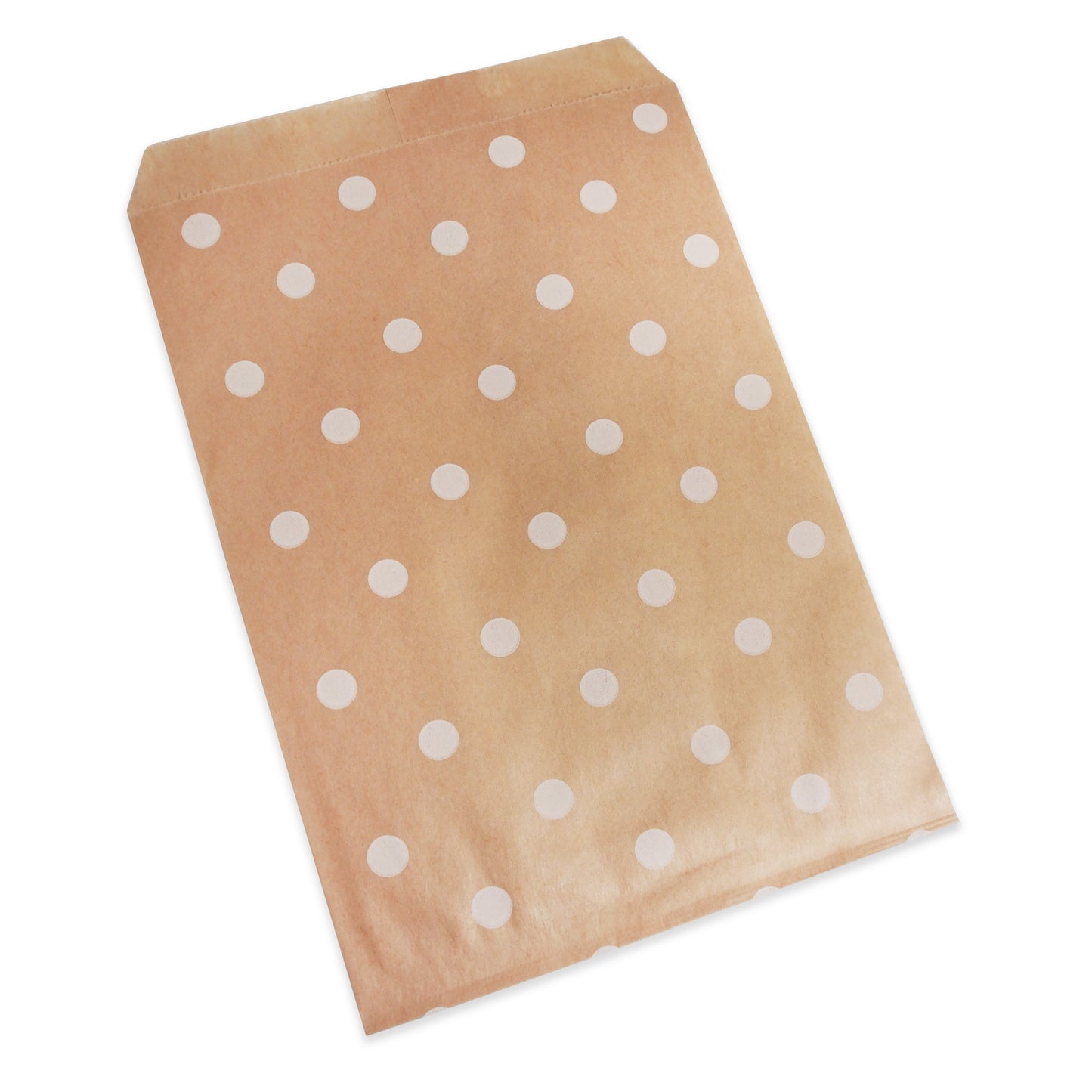 Red or White Polka Dots on Brown Flat Paper Bags -100Bags/Pack- Multiple Sizes