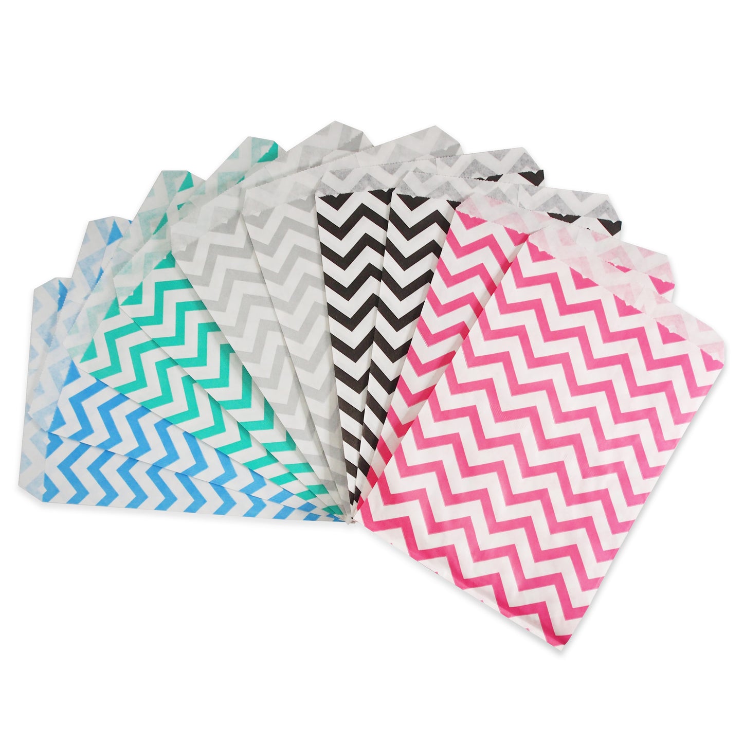 Chevron Pattern Flat Paper Bags -100Bags/Pack - multiple colors & sizes available