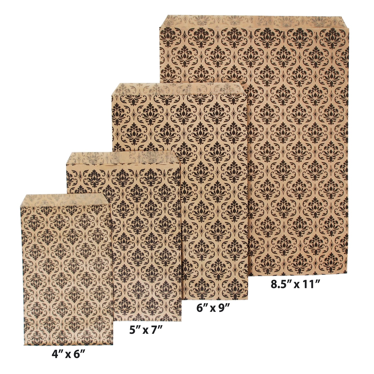 Damask Pattern Paper Bags - 100Bags/Pack- Multiple sizes available